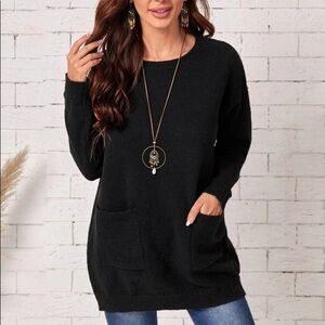 Colorblock Pullover Dual Pocket Sweater Black Small